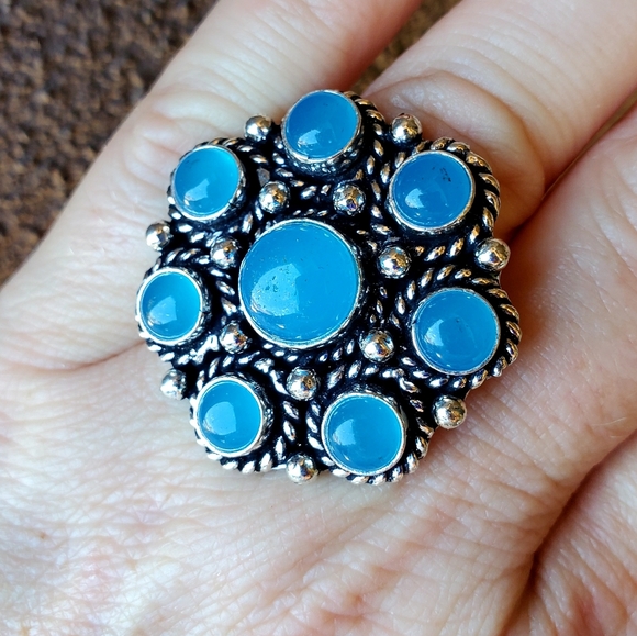 New Blue Chalcedony Adjustable Silver Ring. - Picture 7 of 14